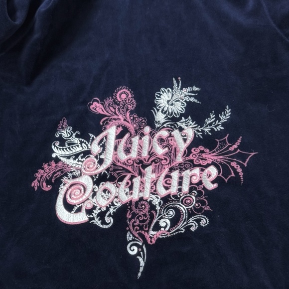 Juicy Couture Velour Hoodie Zip Up Juicy Embellished Logo On Back Navy Blue Sz L - Picture 5 of 11